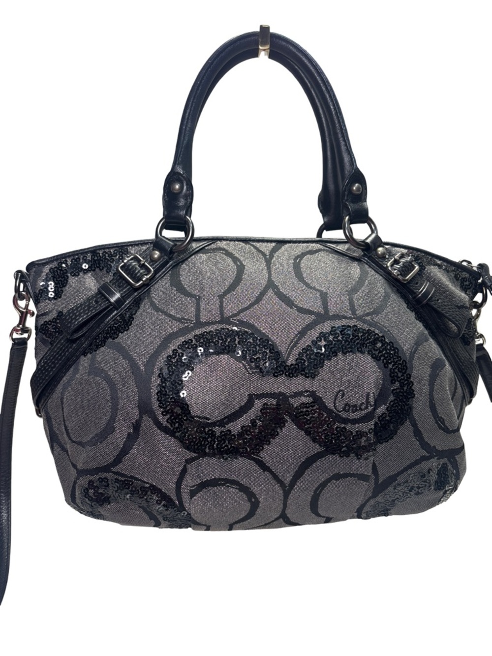 Coach Madison Sofia Lurex & Sequin Black/Gray Crossbody Satchel EUC! - Picture 4 of 10